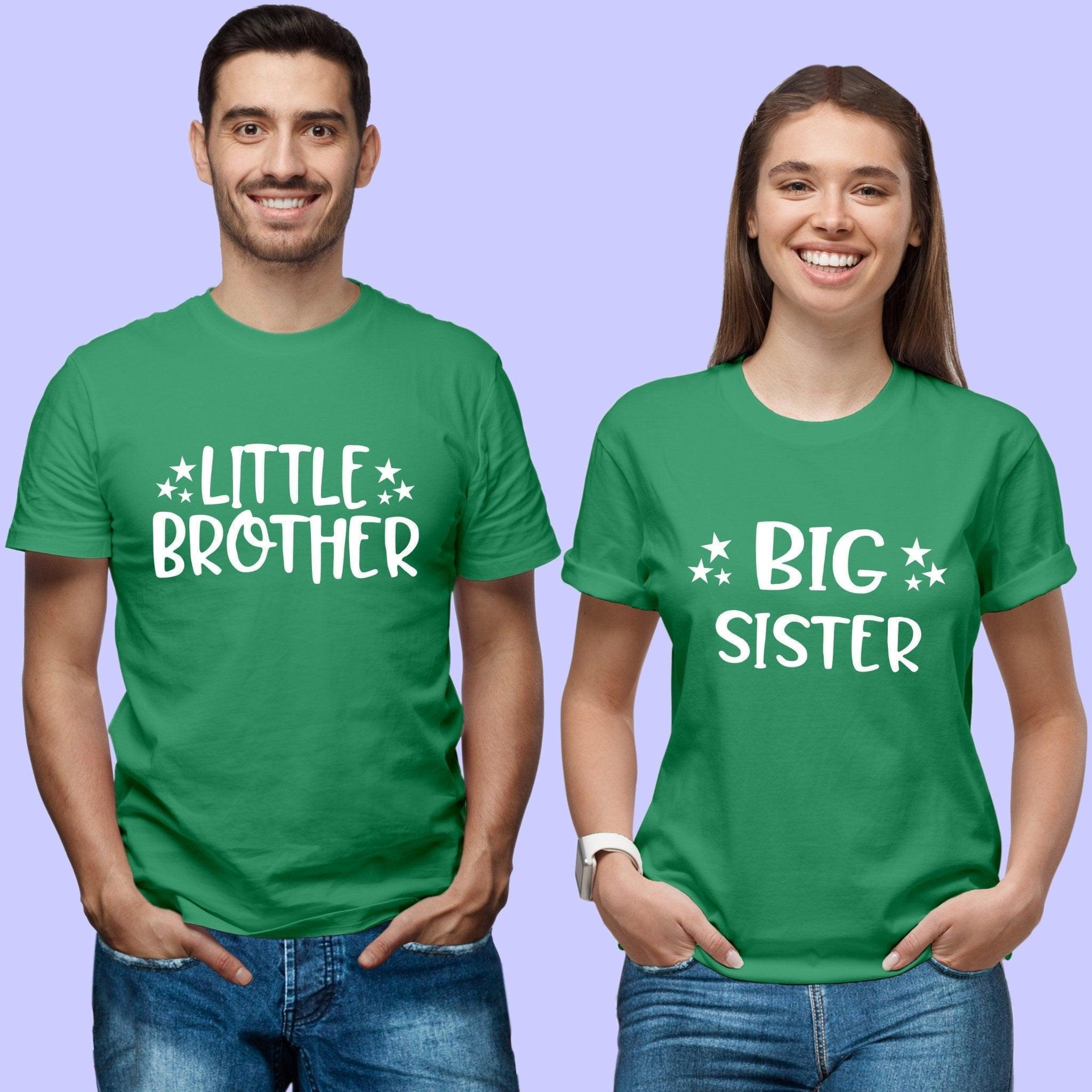 Sibling T Shirt for Adult Brother and Sister in Green Colour - Big Sister Little Brother Variant