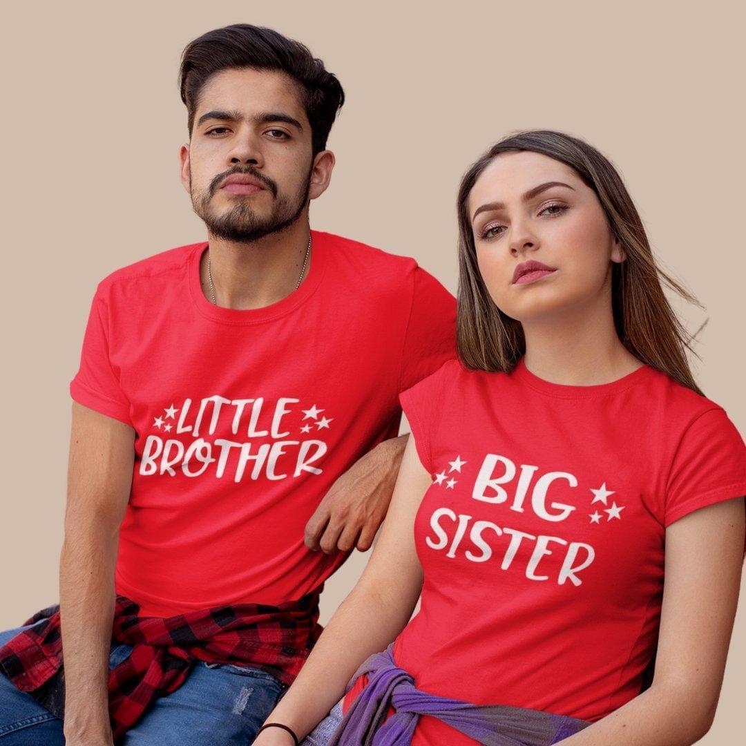 Sibling T Shirt for Adult Brother and Sister in Red Colour - Big Sister Little Brother Variant