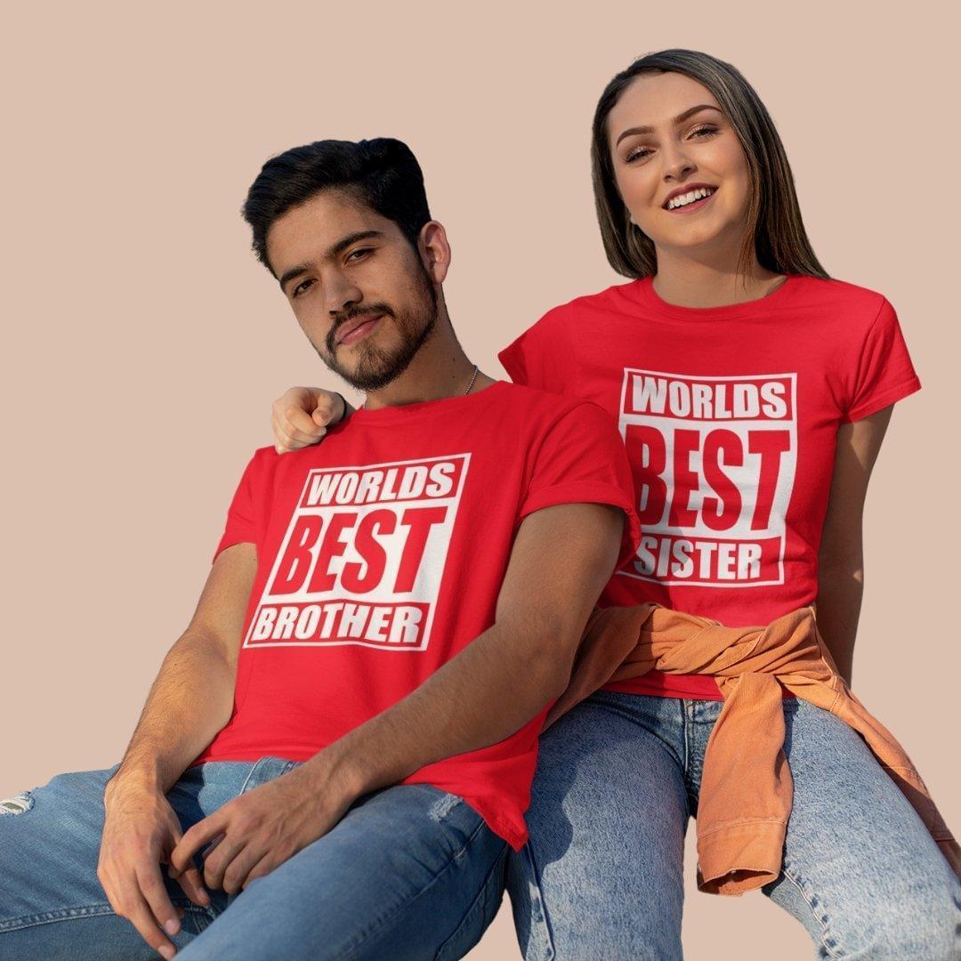 Sibling T Shirt for Adult Brother and Sister in Red Colour - Worlds Best Brother Sister Variant