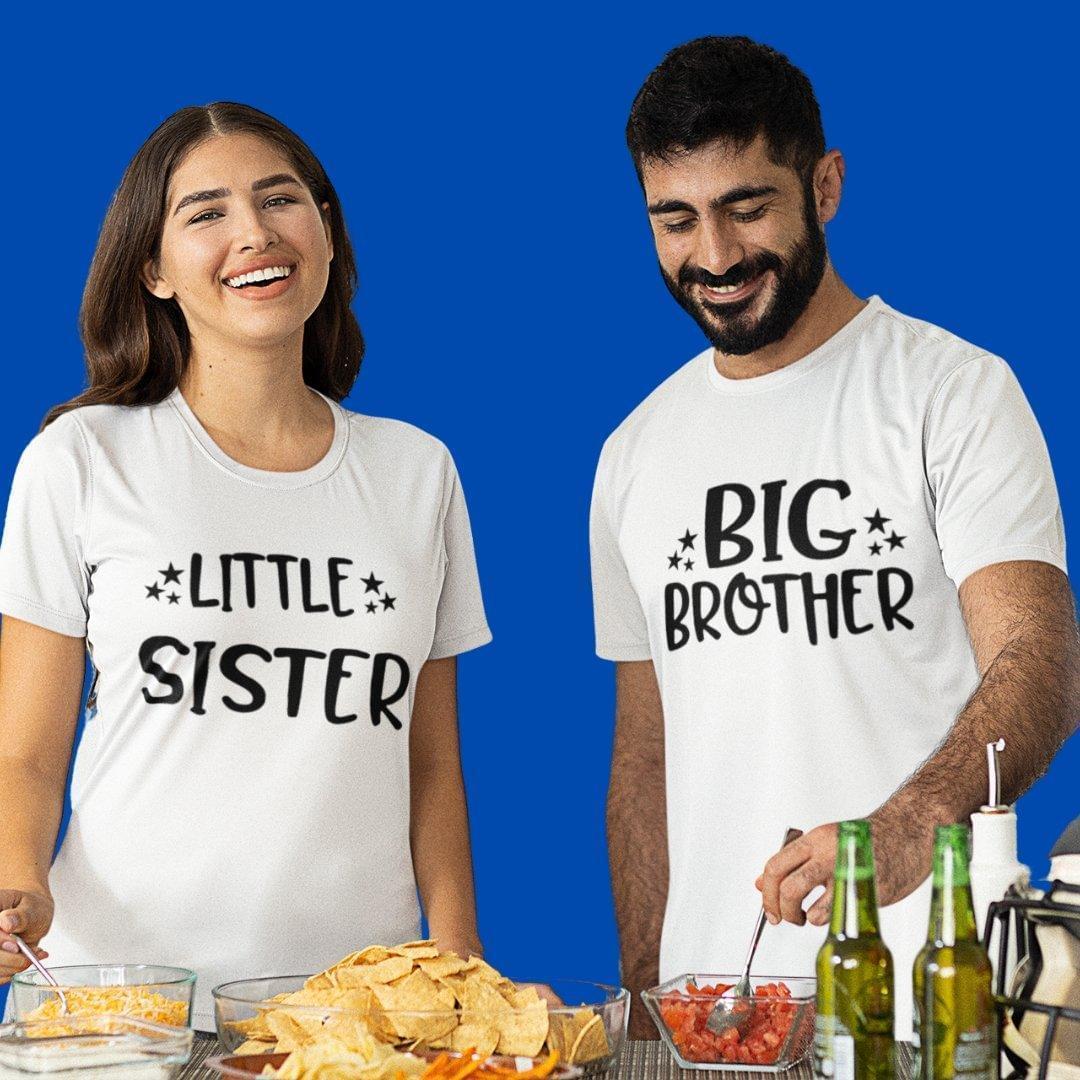 Sibling T Shirt for Adult Brother and Sister in White Colour - Big Brother Little Sister Variant