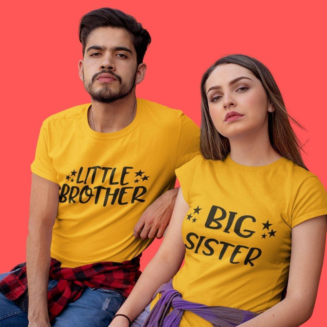 Sibling T Shirt for Adult Brother and Sister in Yellow Colour - Big Sister Little Brother Variant