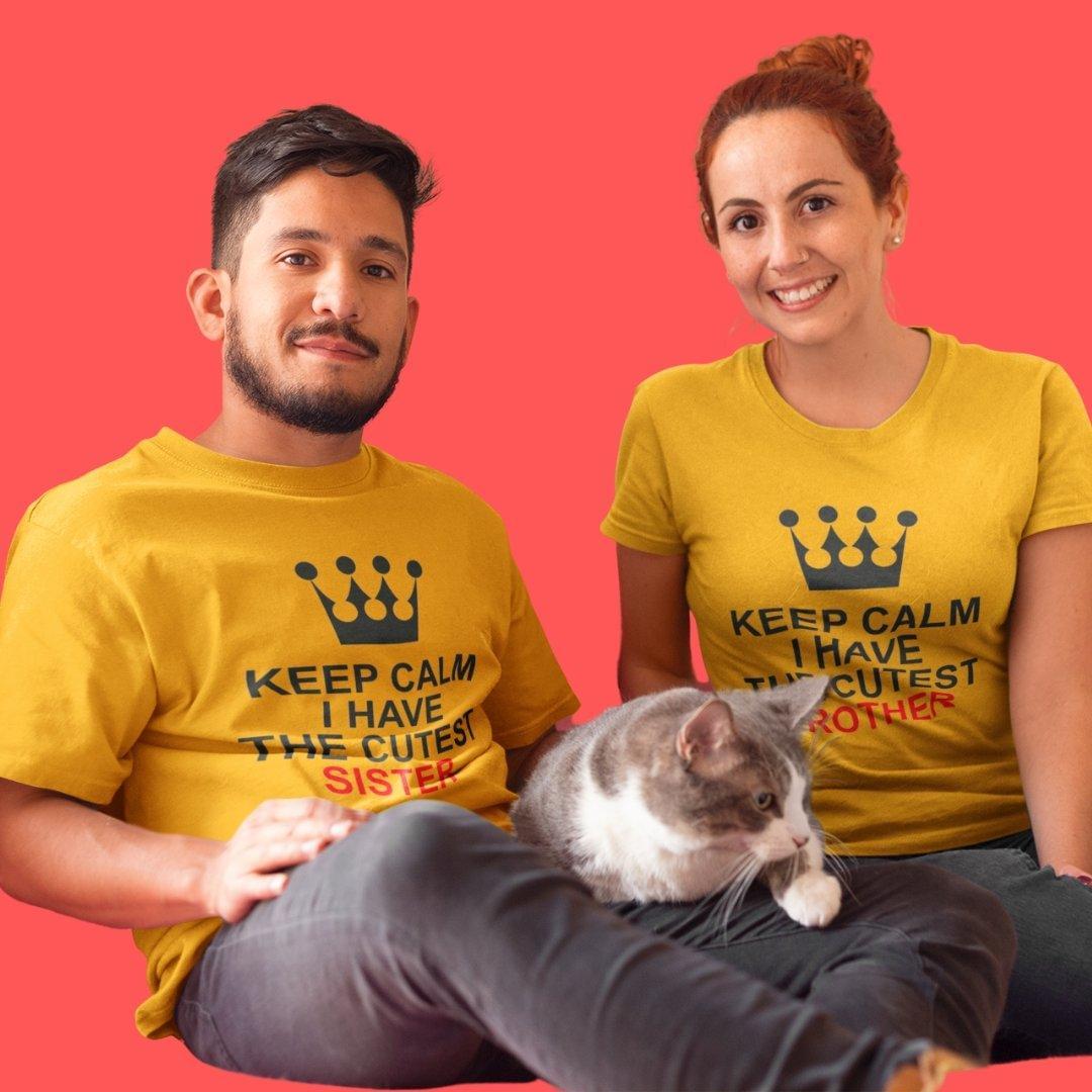 Sibling T Shirt for Adult Brother and Sister in Yellow Colour - Keep Calm I Have The Cutest Brother Sister Variant