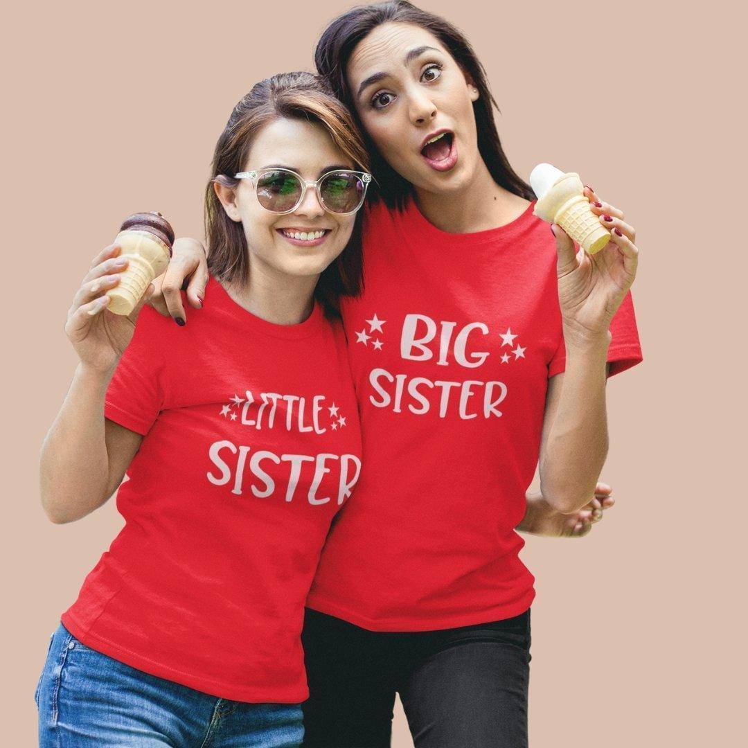 Sibling T Shirt for Adult Sisters in Red Colour - Big Sister Little Sister Variant