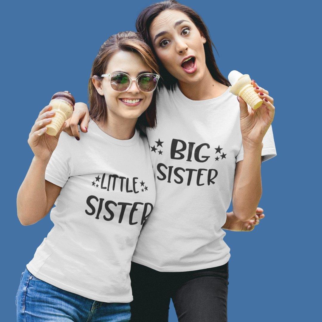 Sibling T Shirt for Adult Sisters in White Colour - Big Sister Little Sister Variant