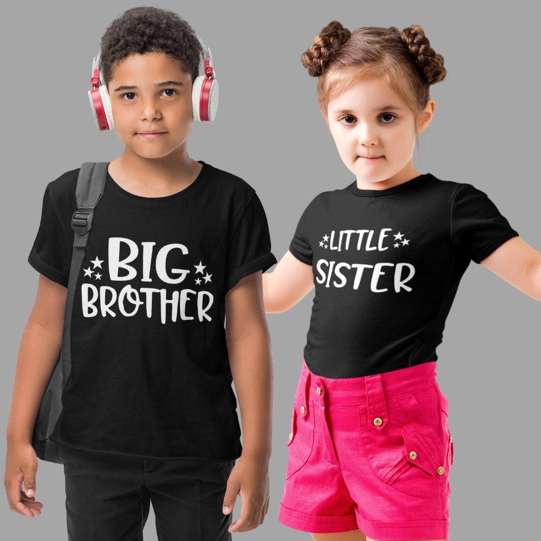 Sibling T Shirt for Kids Brother and Sister in Black Colour - Big Brother Little Sister Variant