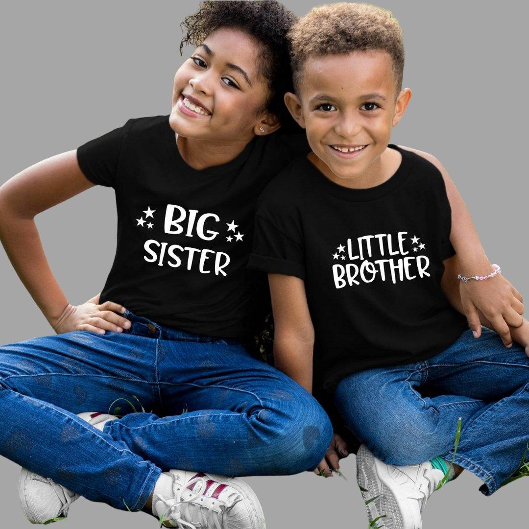 Sibling T Shirt for Kids Brother and Sister in Black Colour - Big Sister Little Brother Variant
