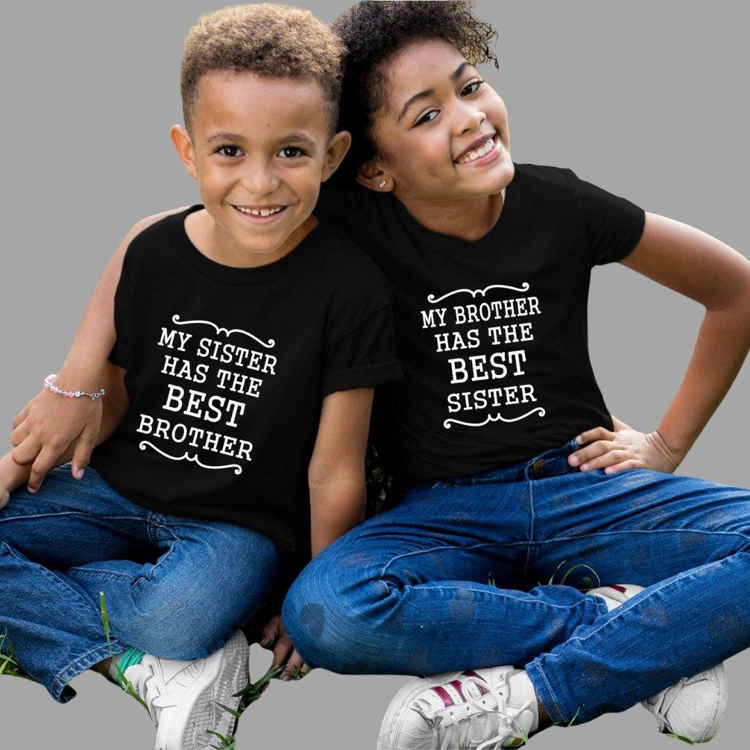 Sibling T Shirt for Kids Brother and Sister in Black Colour - My Sister Brother Has The Best Brother Sister