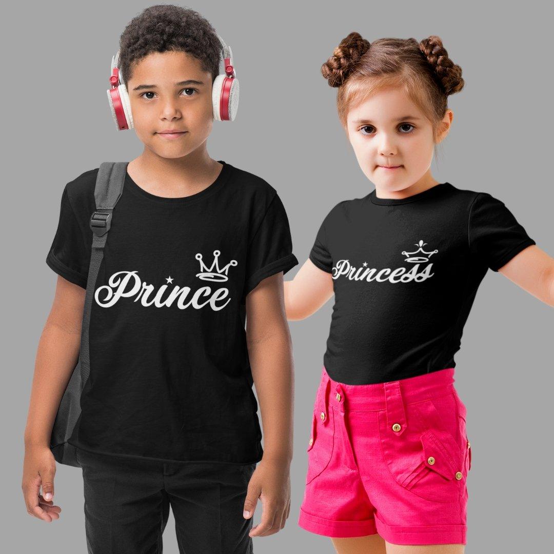 Sibling T Shirt for Kids Brother and Sister in Black Colour - Prince Princess Variant
