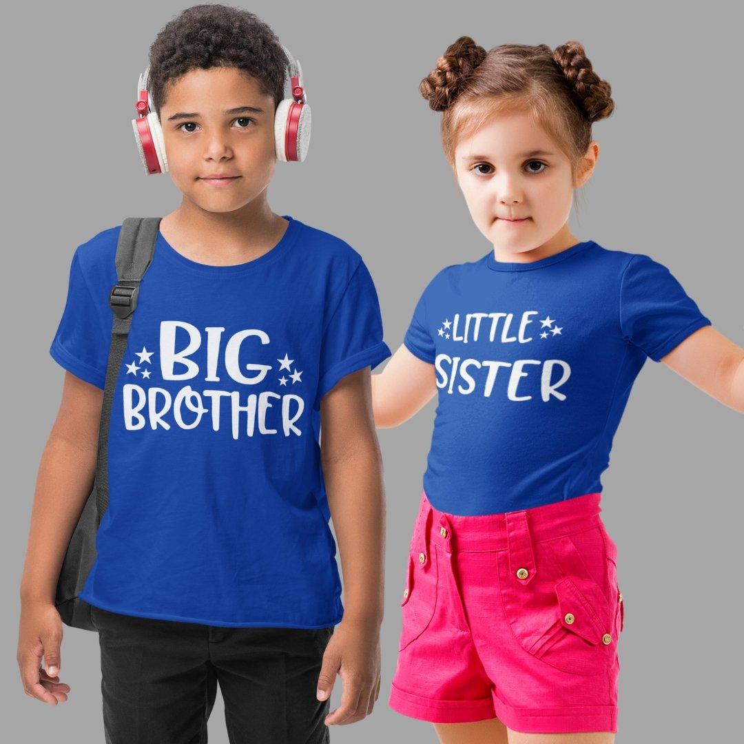 Sibling T Shirt for Kids Brother and Sister in Blue Colour - Big Brother Little Sister Variant