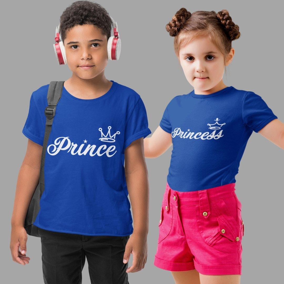 Sibling T Shirt for Kids Brother and Sister in Blue Colour - Prince Princess Variant