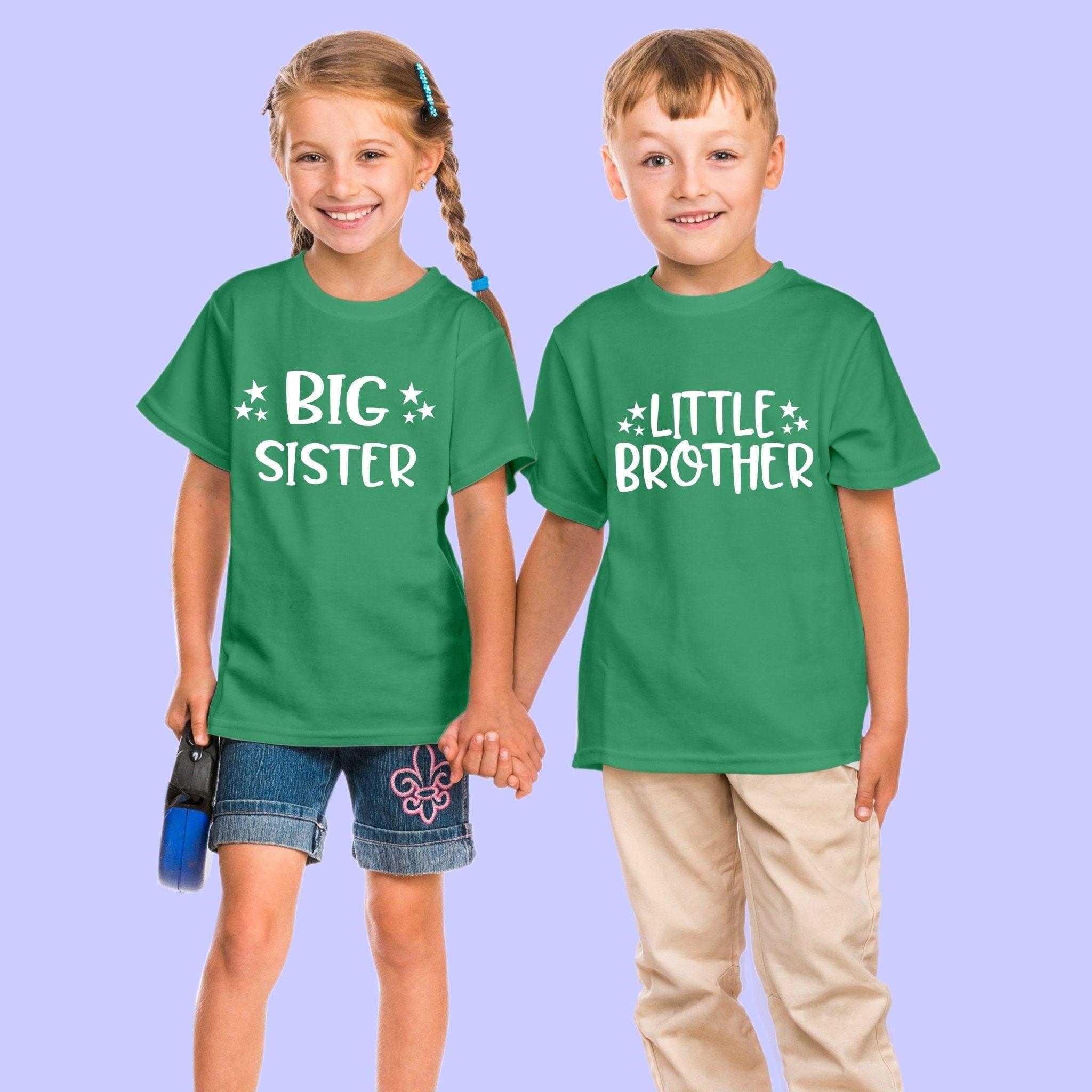 Sibling T Shirt for Kids Brother and Sister in Green Colour - Big Sister Little Brother Variant