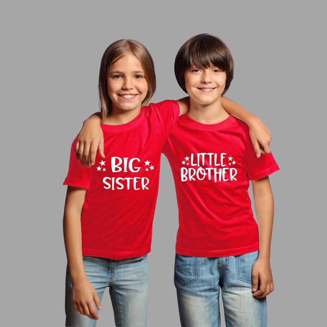Sibling T Shirt for Kids Brother and Sister in Red Colour - Big Sister Little Brother Variant