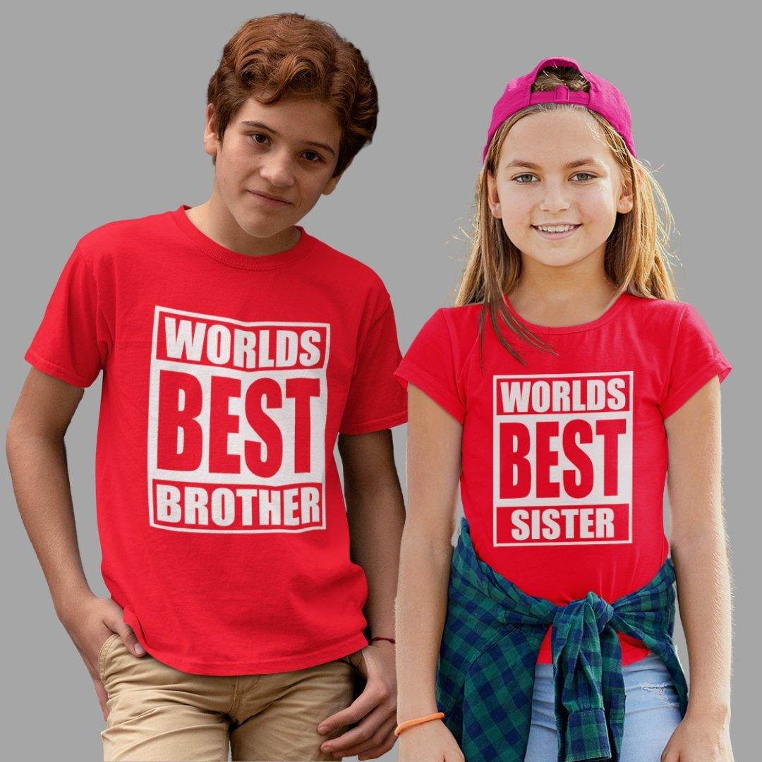 Sibling T Shirt for Kids Brother and Sister in Red Colour - Worlds Best Brother Sister Variant