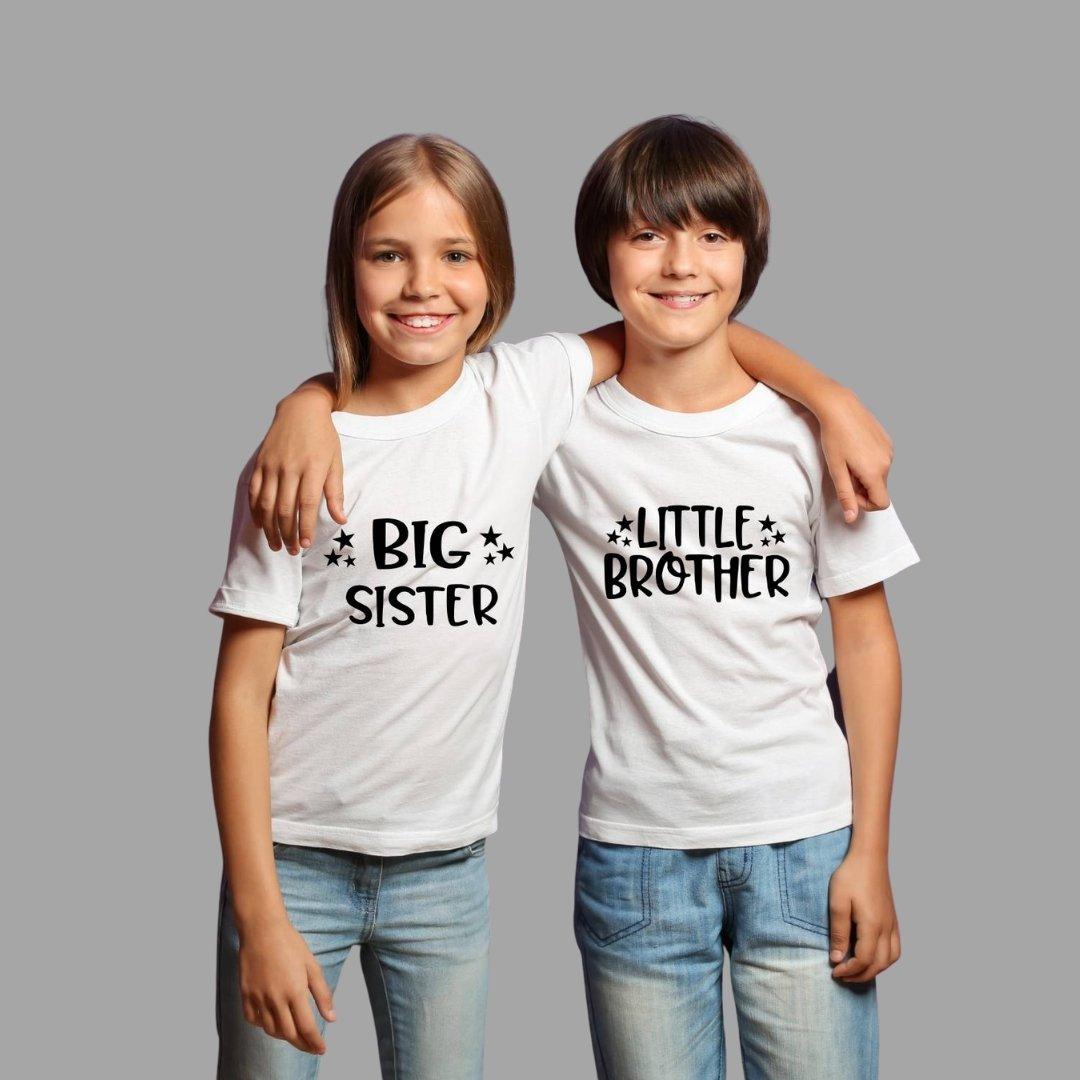 Sibling T Shirt for Kids Brother and Sister in White Colour - Big Sister Little Brother Variant