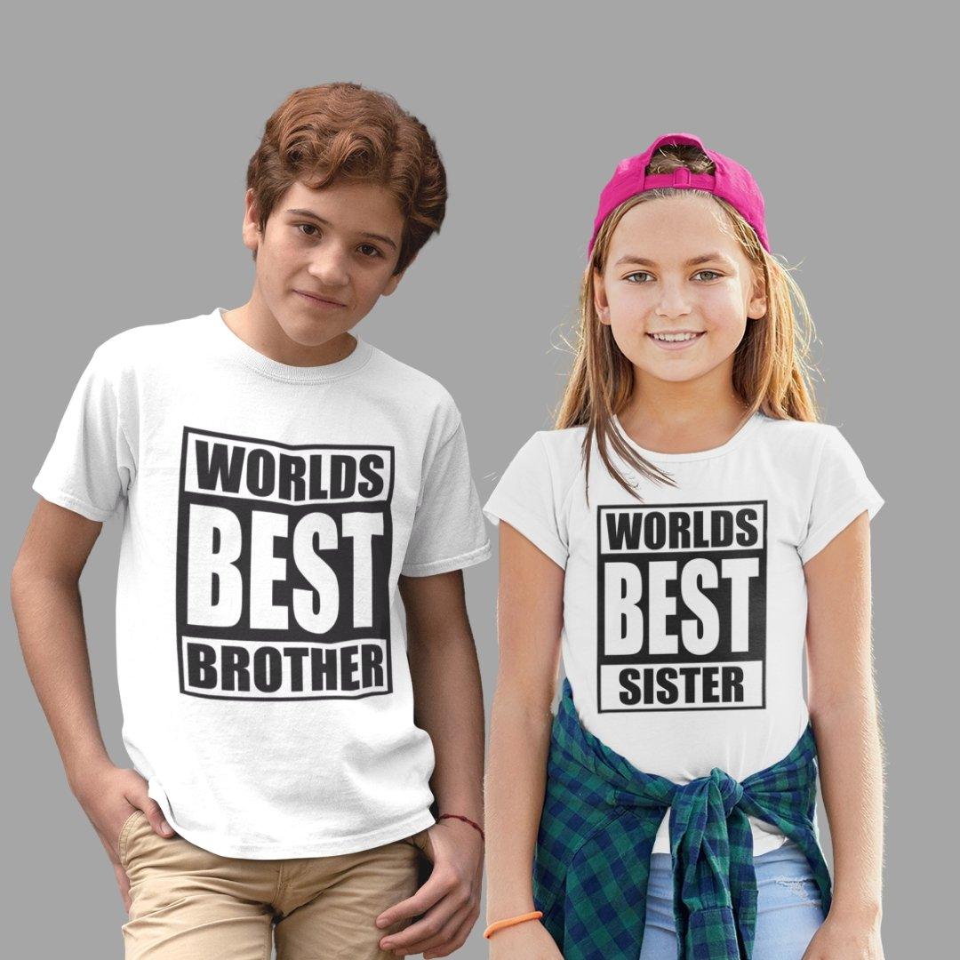 Sibling T Shirt for Kids Brother and Sister in White Colour - Worlds Best Brother Sister Variant