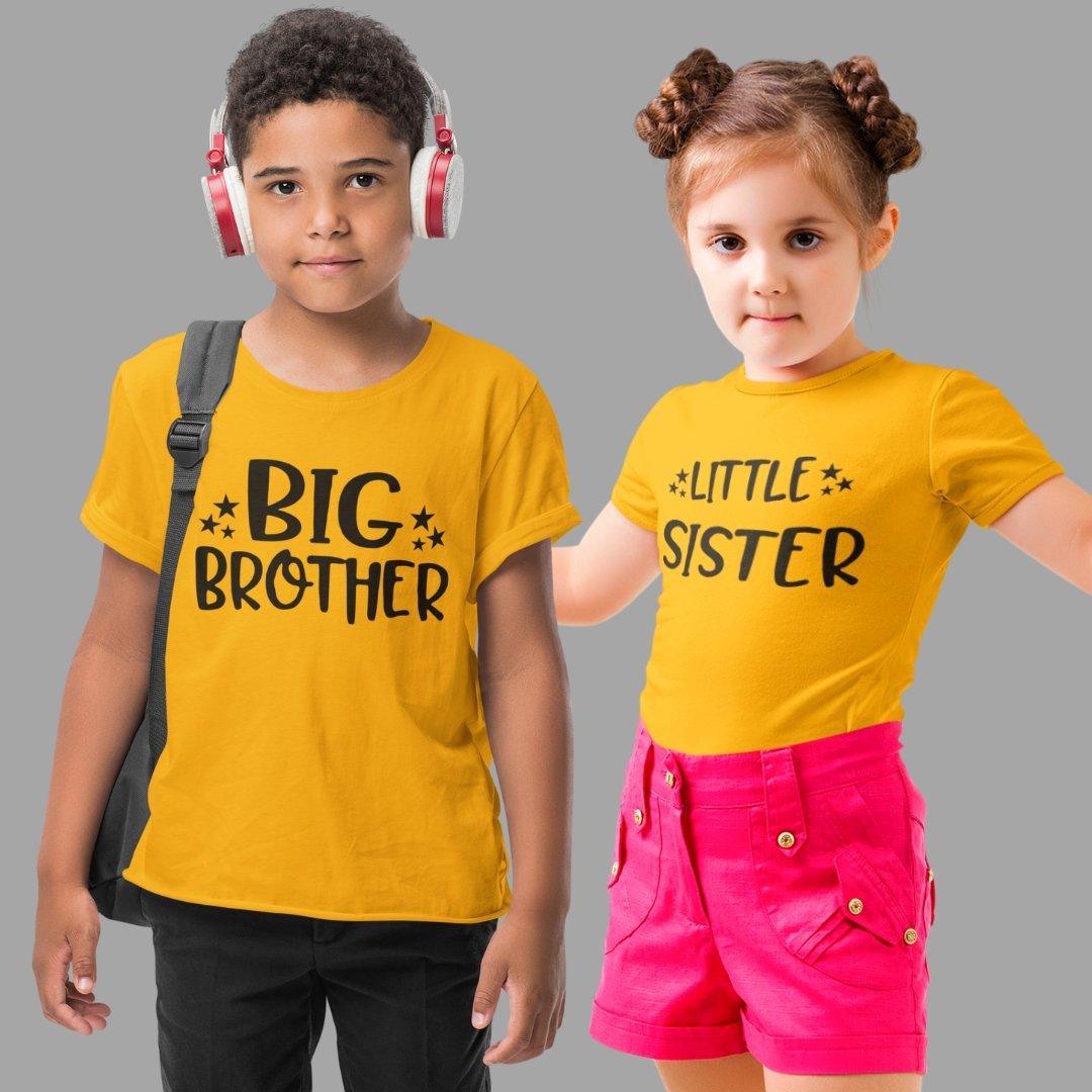 Sibling T Shirt for Kids Brother and Sister in Yellow Colour - Big Brother Little Sister Variant