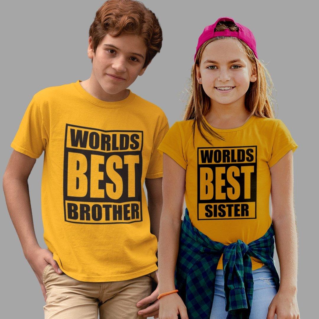 Sibling T Shirt for Kids Brother and Sister in Yellow Colour - Worlds Best Brother Sister Variant