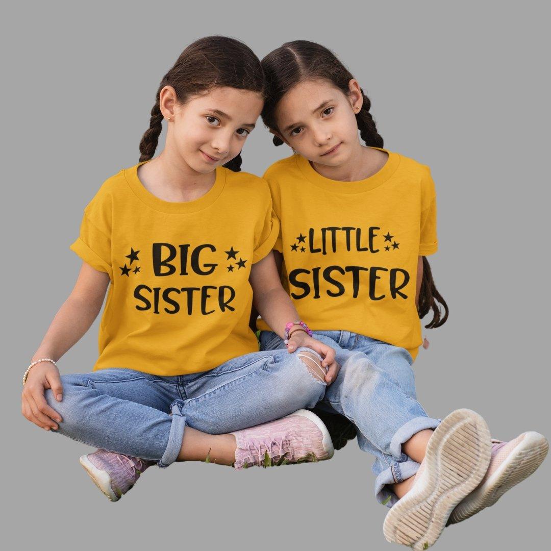 Sibling T Shirt for Kids Sisters in Yellow Colour - Big Sister Little Sister Variant