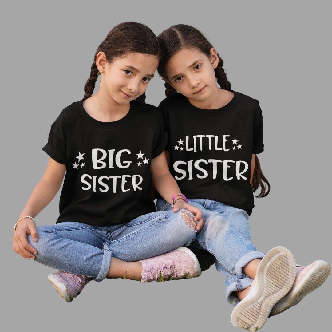 Sibling T Shirt for Kids Sisters in Black Colour - Big Sister Little Sister Variant