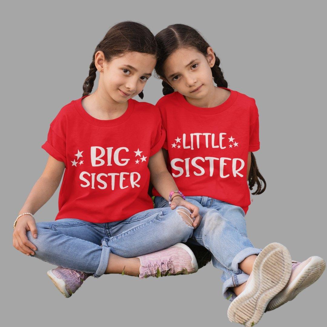 Sibling T Shirt for Kids Sisters in Red Colour - Big Sister Little Sister Variant