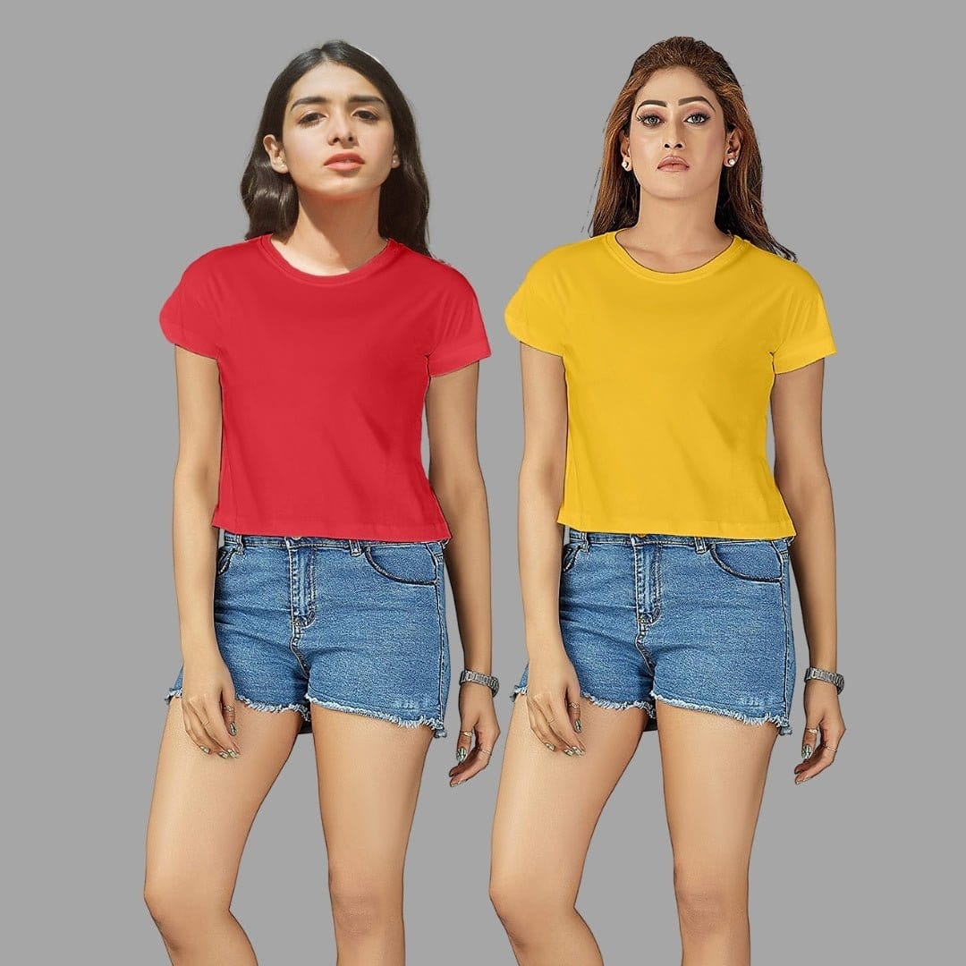 Solid Plain Crop Top Combo Set Of 2 For Women In Red And Yellow Colour variant-2