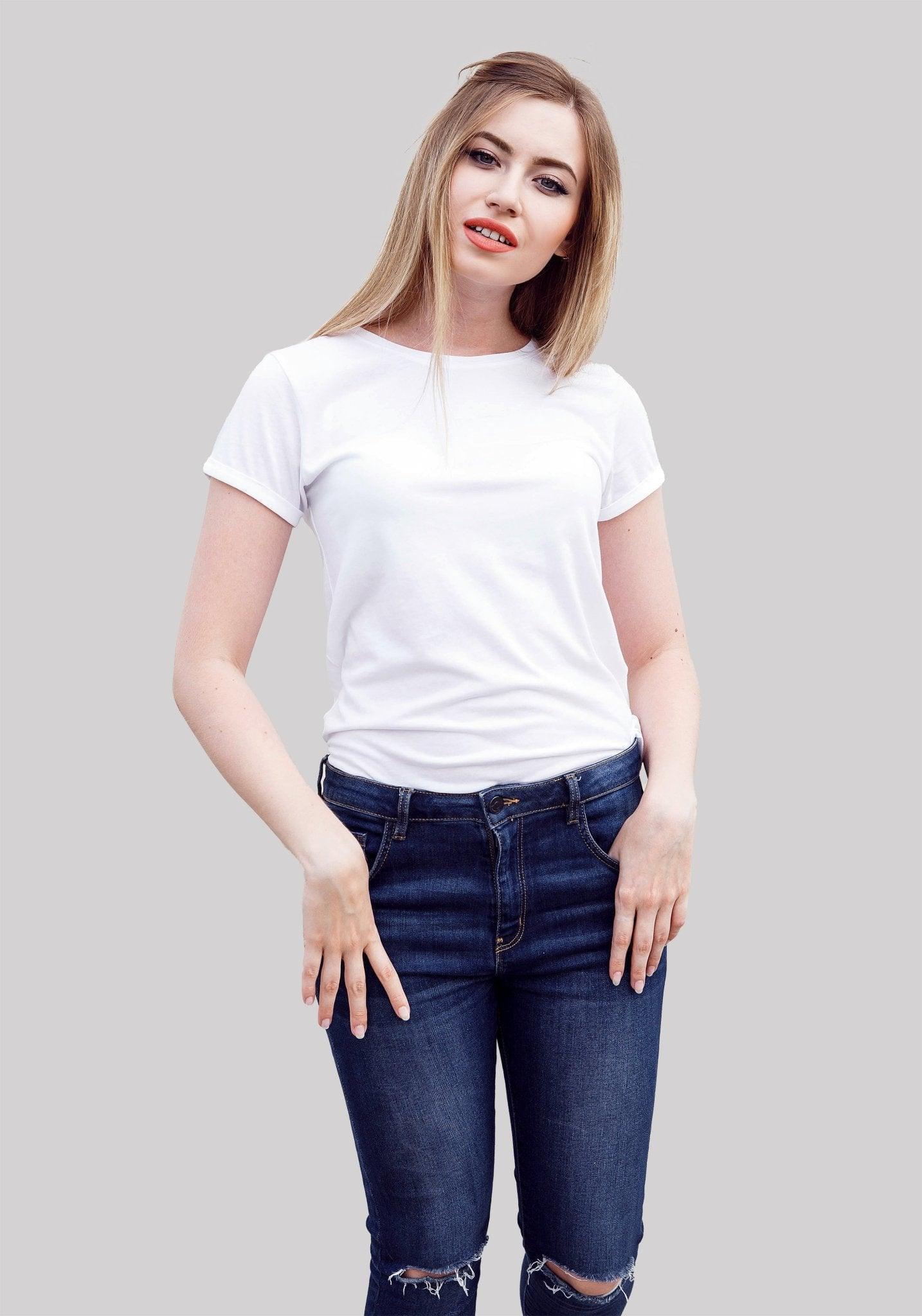 Solid Plain T Shirt For Women In Bright White Colour Variant