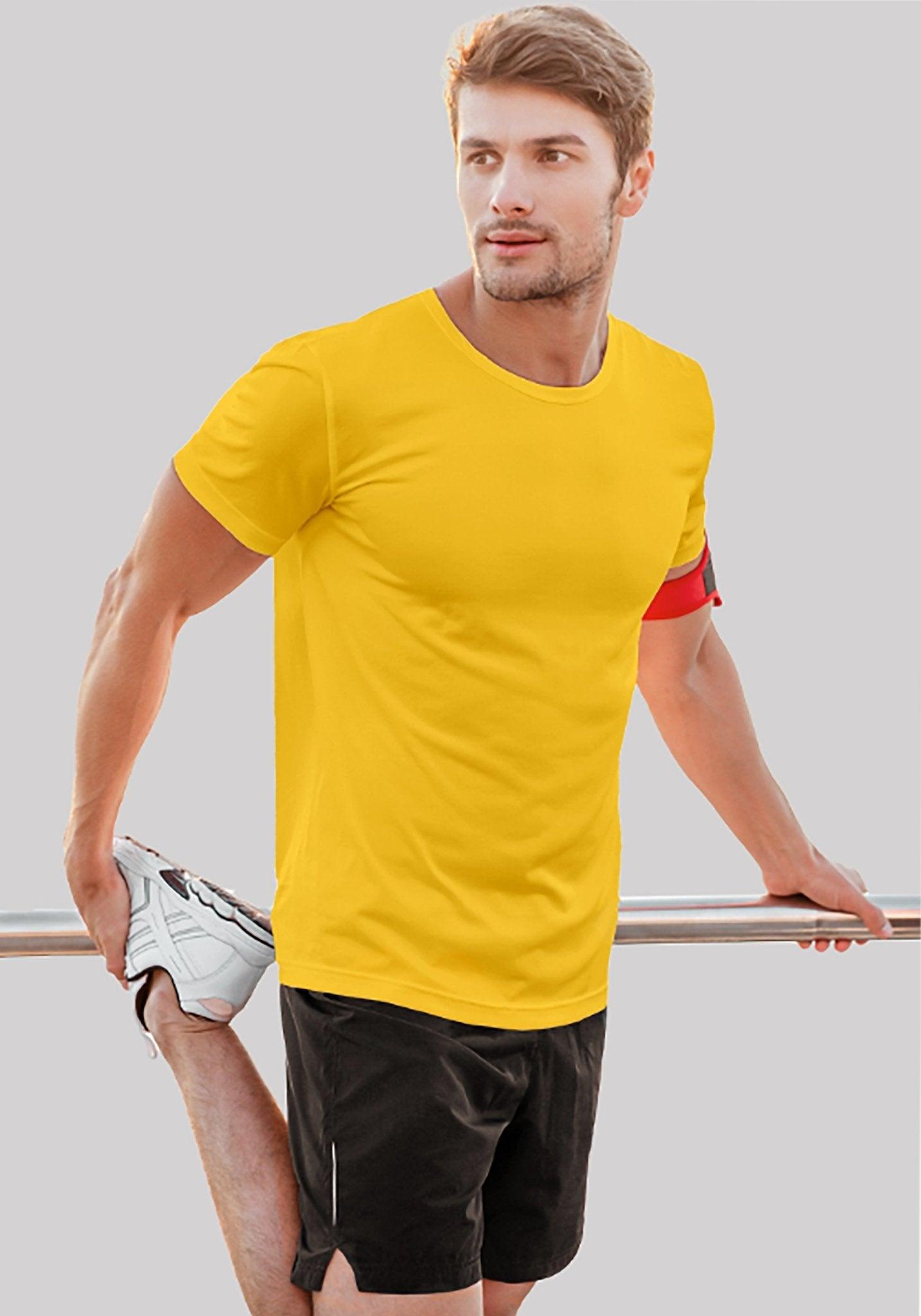 Solid Plain T Shirt Combo For Men In Fire Yellow Colour Variant