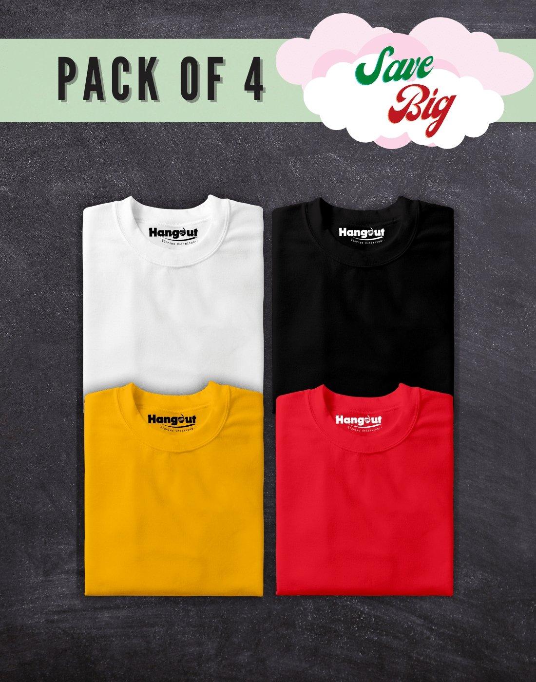 Solid Plain T Shirt Combo Set Of 4 For Men Variant
