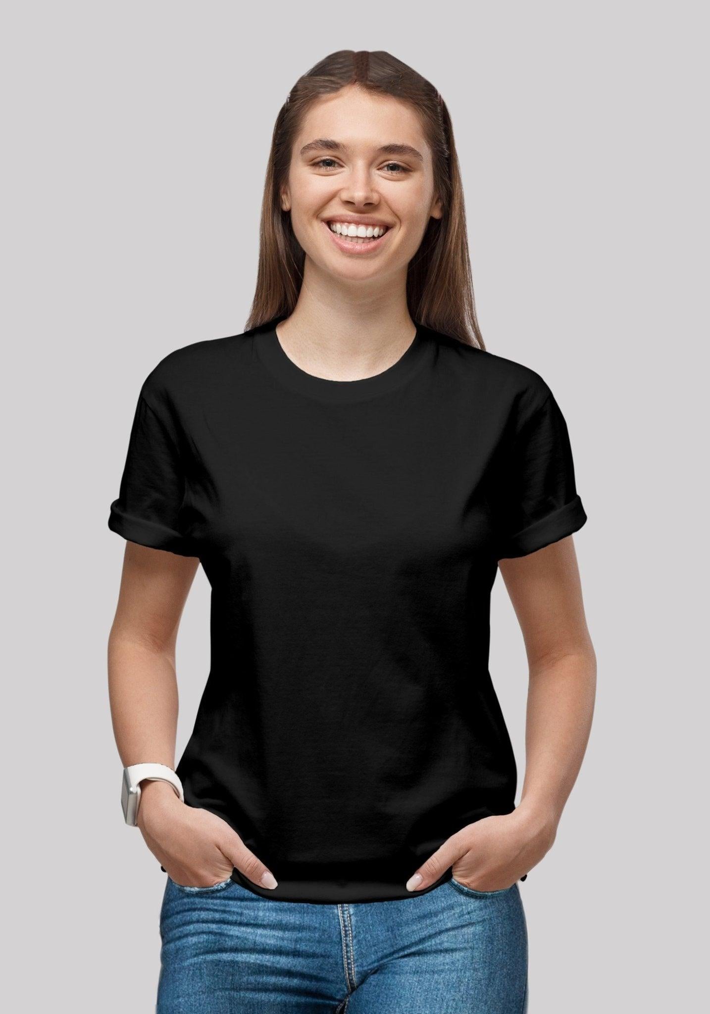 Solid Plain T Shirt For Women In Jet Black Colour Variant