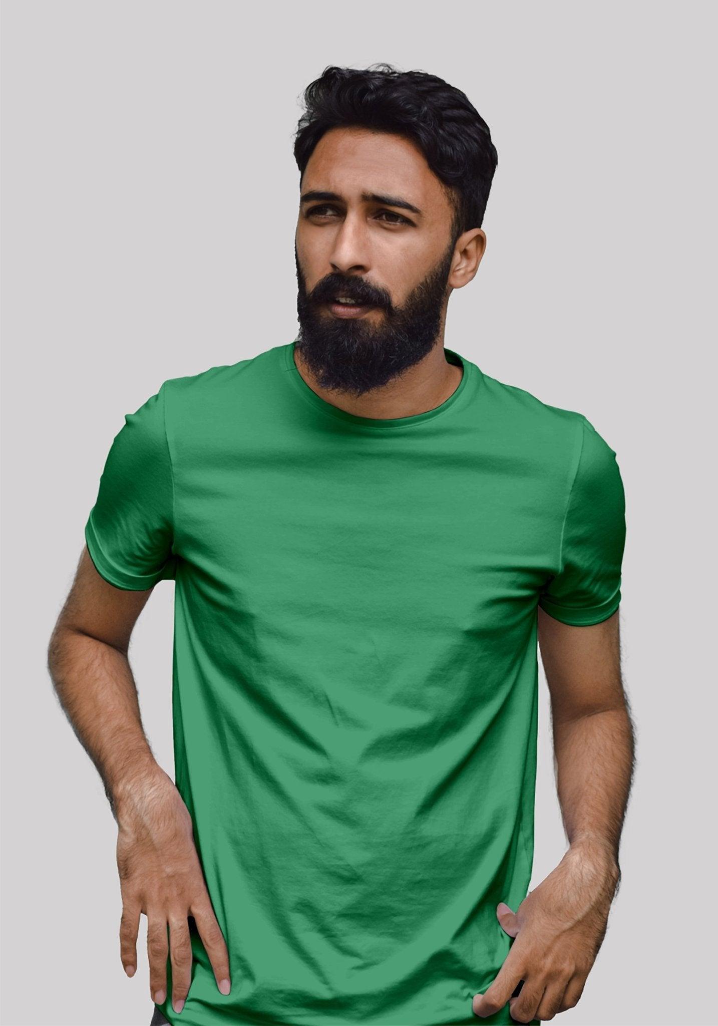 Solid Plain T Shirt  For Men in Spanish Green Colour Variant