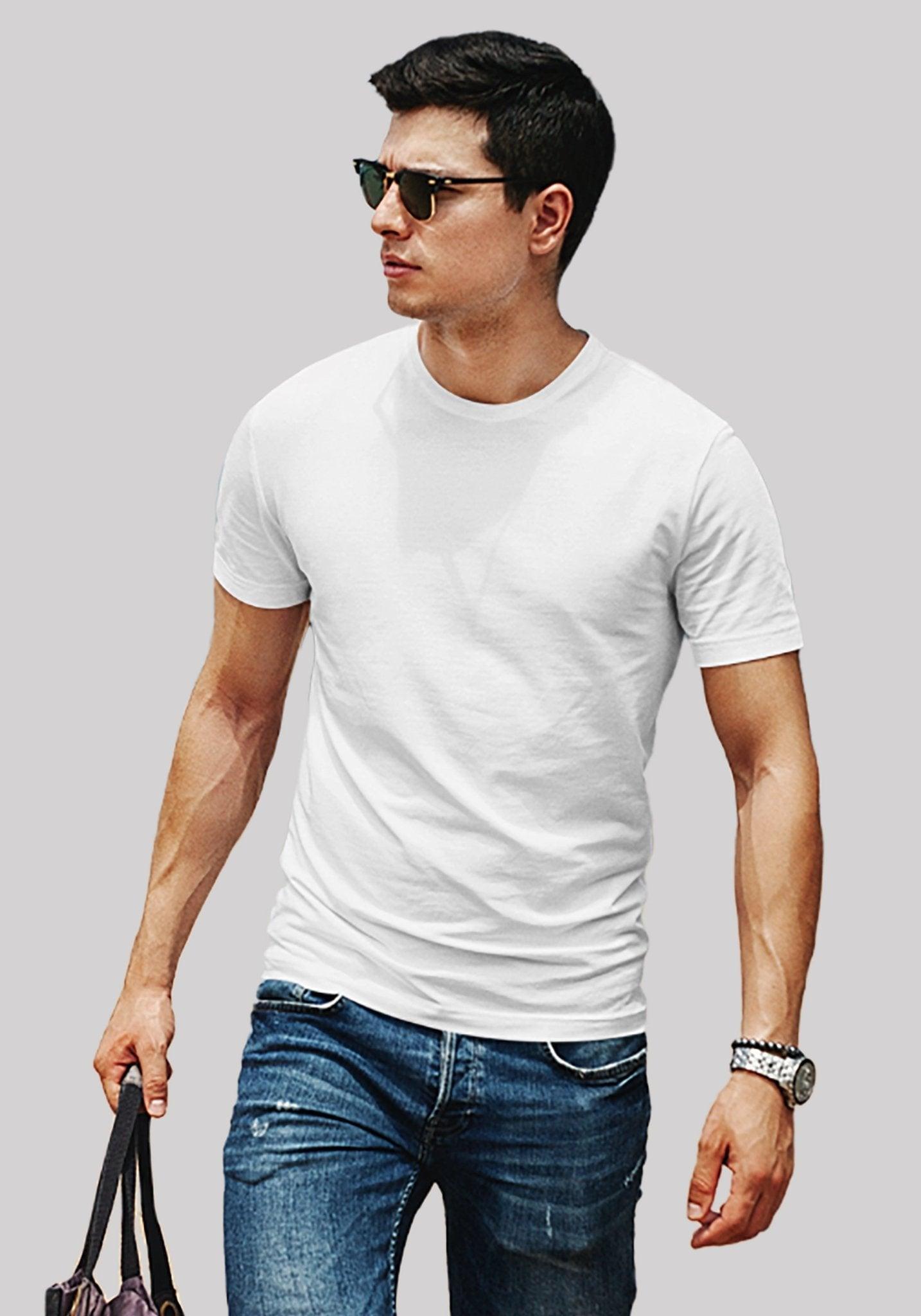 Solid Plain T Shirt For Men In bright White Colour Variant