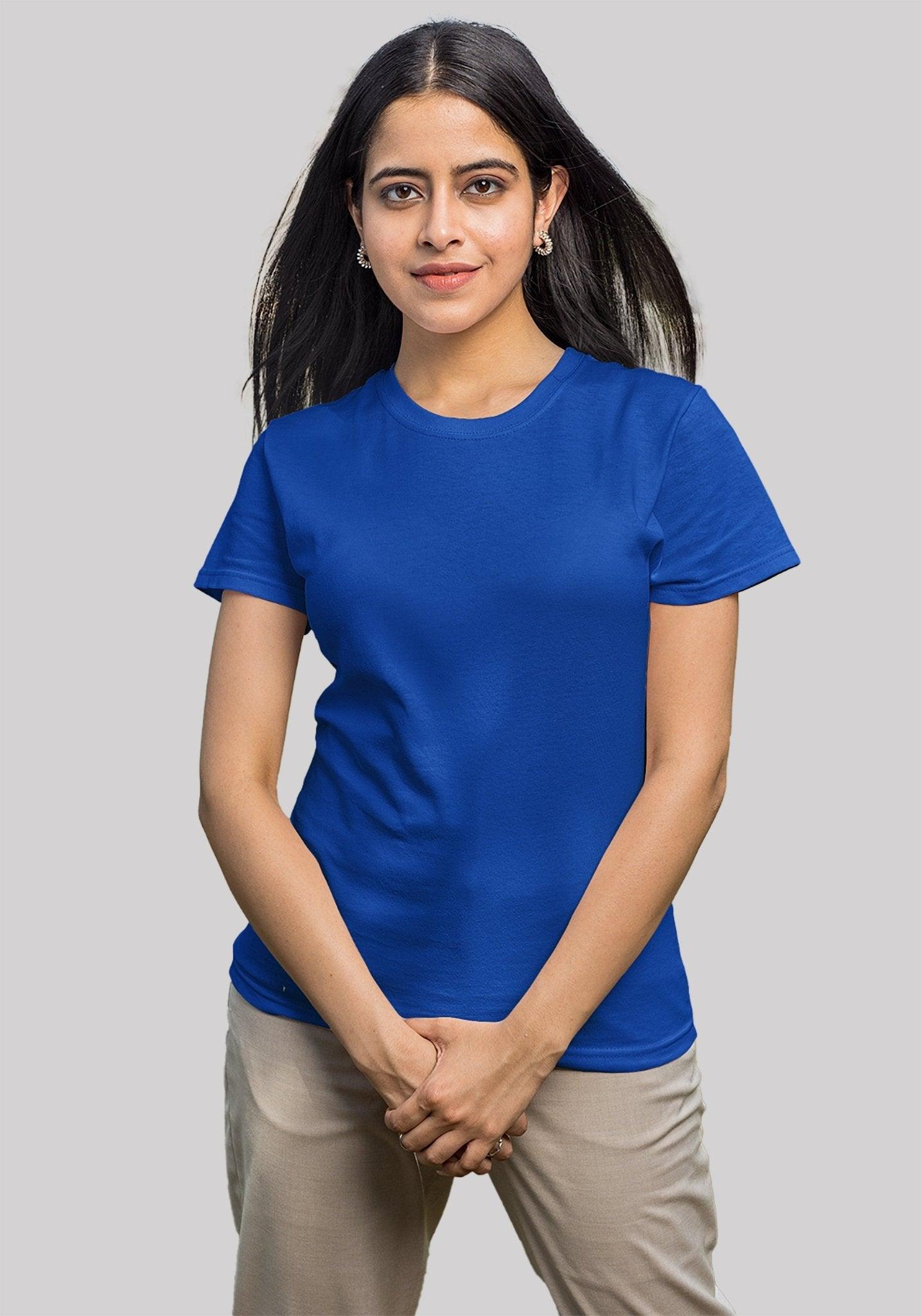 Solid Plain T Shirt For Women In Navy Blue Colour