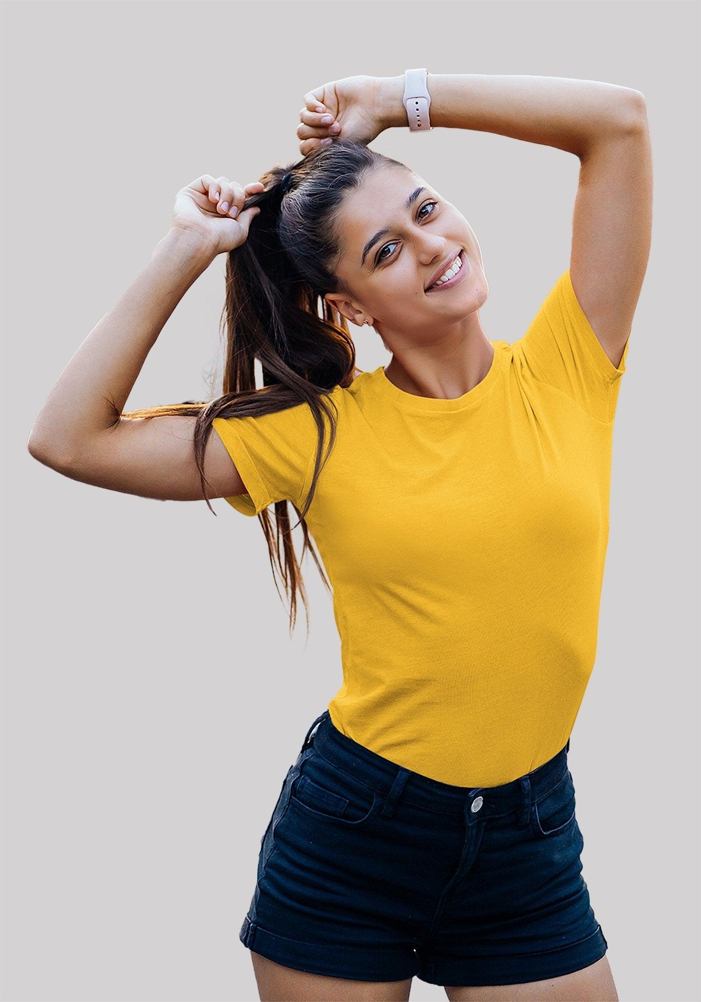 Women's Plain Solid t shirt Yellow color - Hangout Hub