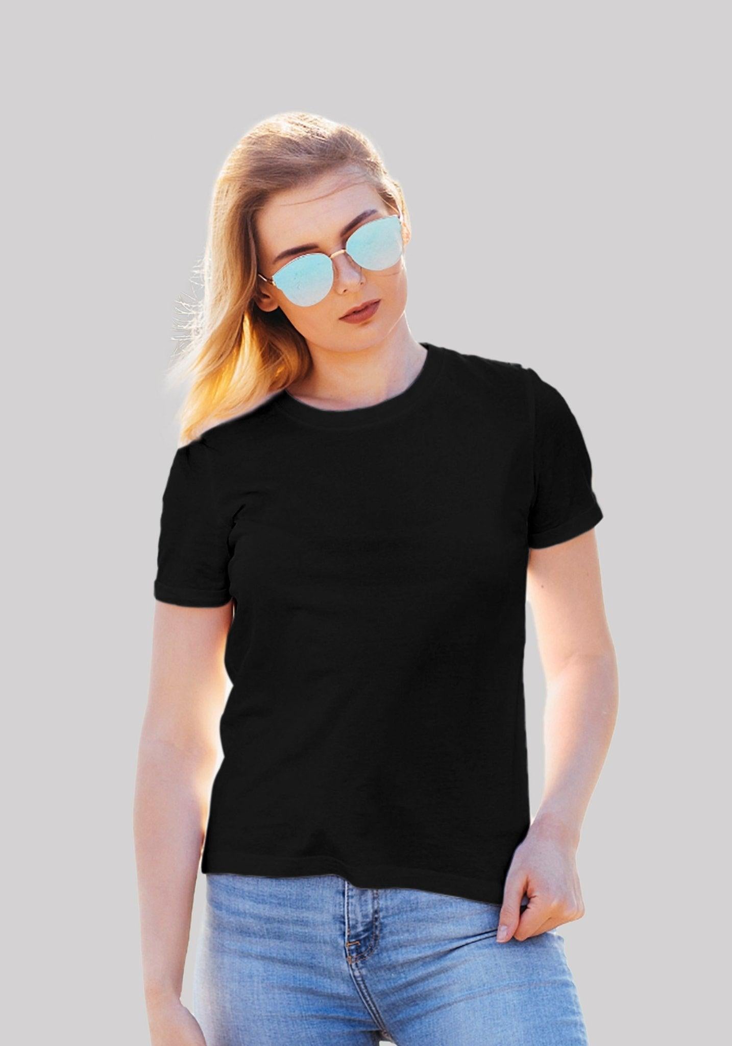 Women's Plain Solid t shirt black color - Hangout Hub